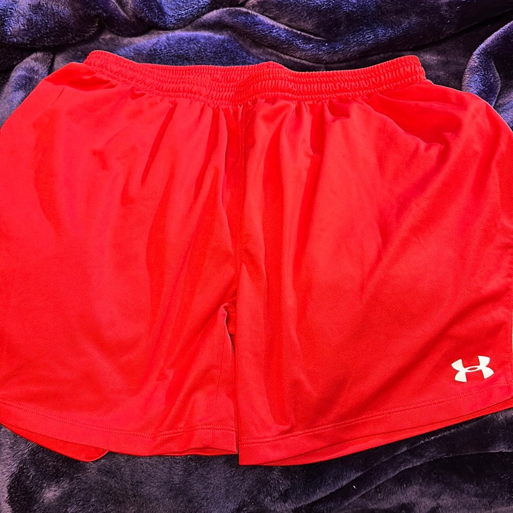 Red Under Armour soccer shorts